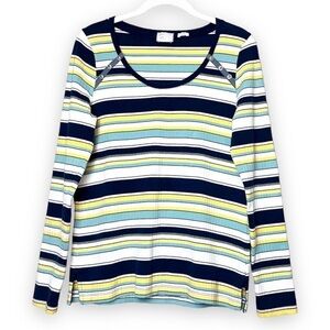Anthropologie Postmark ribbed long sleeve t-shirt top blue yellow stripes button